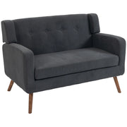 HOMCOM 2 Seater Sofa, 118 cm Corduroy Small Loveseat with Spring Cushion, Wood Legs for Small Space, Living Room, Dark Grey