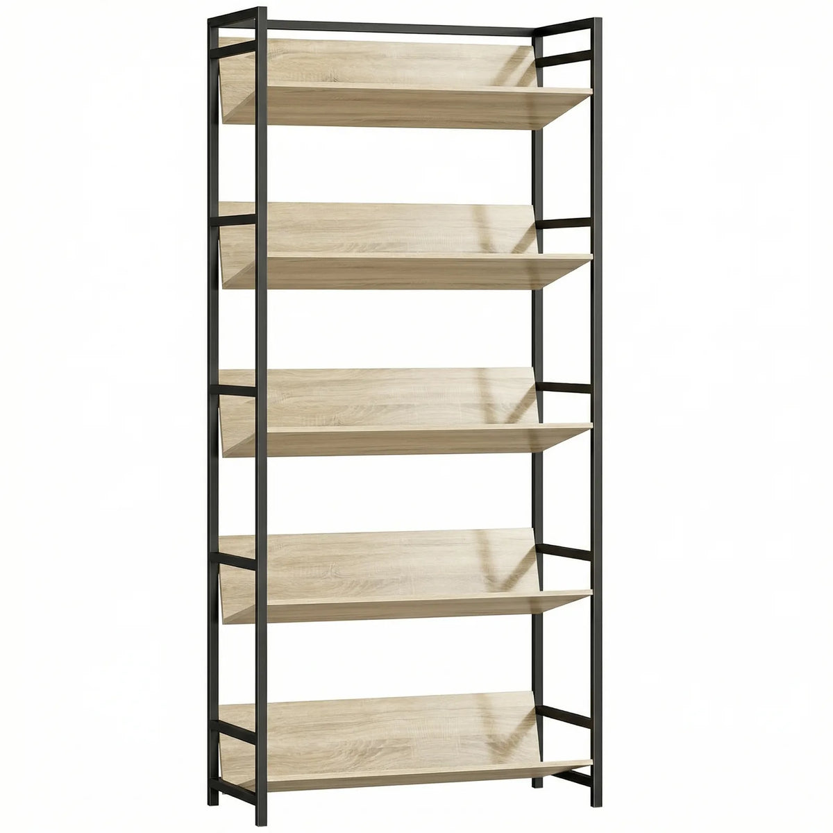 HOMCOM Bookshelf 5-Tier Metal Frame Bookcase Storage Shelves for Living Room Oak