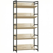HOMCOM Bookshelf 5-Tier Metal Frame Bookcase Storage Shelves for Living Room Oak