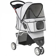 PawHut Dog Stroller, 3 Wheels Foldable Pet Stroller with Adjustable Canopy, Storage Basket for Small Mini Breeds, Grey