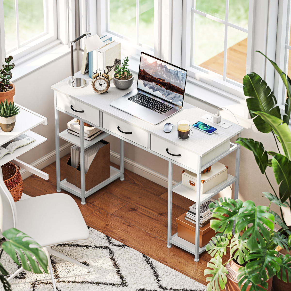 cortex-london-windsor-charging-computer-desk-white-fabric-drawers-shelves