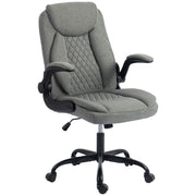 HOMCOM Linen-Look Computer Desk Chair, Executive Office Chair with Flip-Up Armrests and Thick Cushion, Grey