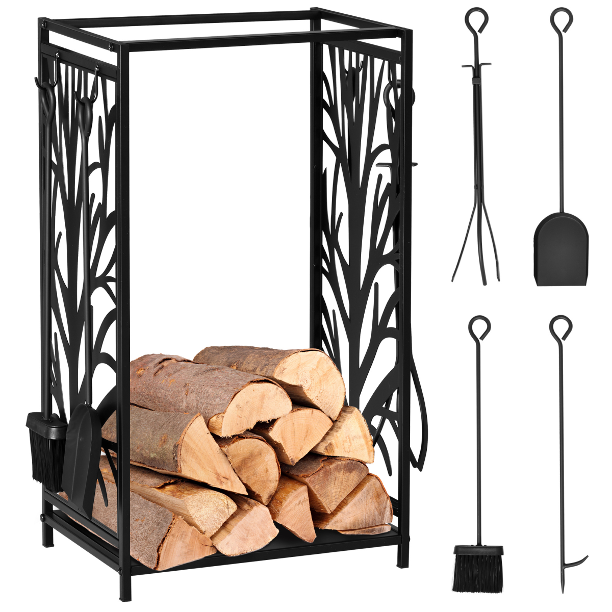 Robin Heavy Duty Firewood Wood Log Rack Fireplace Wood Stacker Storage w/ 4 Tools