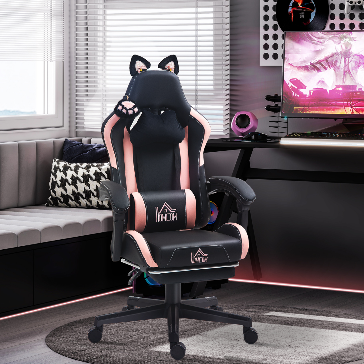 cortex-london-windsor-cat-ear-gaming-chair-black-pink-faux-leather