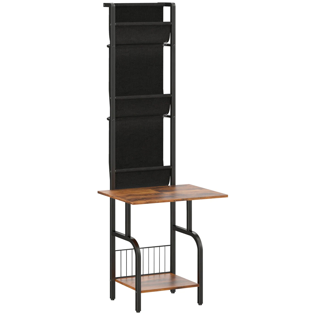 HOMCOM Vinyl Record Player Stand Record Storage with Player Stand Oxford Fabric Pockets Bottom Shelf Rustic Brown and Black
