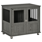 Wooden & Wire Dog Cage for Medium Dog, Stylish Pet Kennel w/ Magnetic Doors