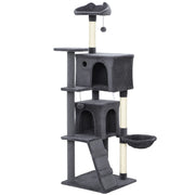 PawHut 160cm Large Cat Tree Tower with Sisal Scratching Posts, Condos, Plush Perches, Hammock, Ladder, Dark Grey