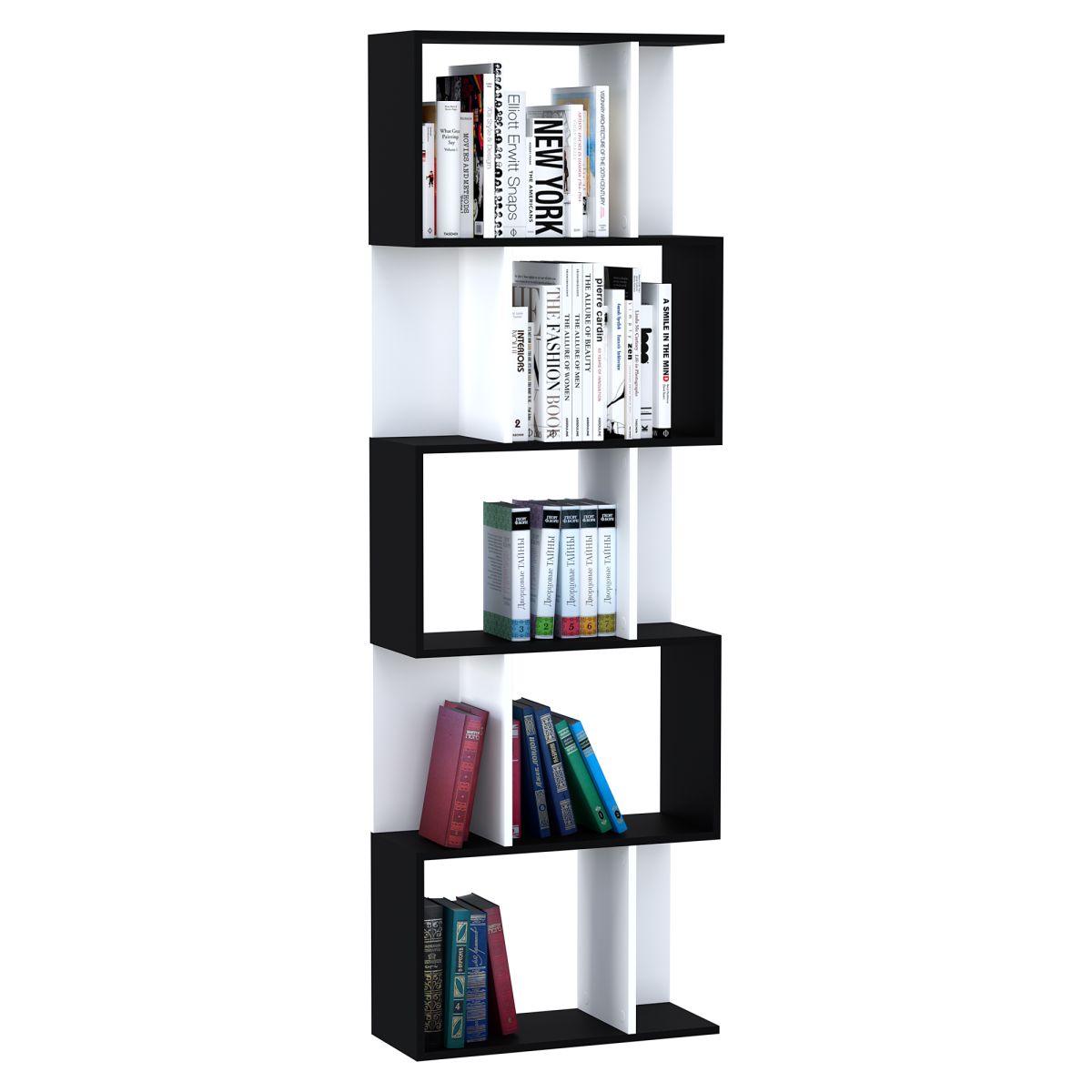 cortex-london-windsor-five-tier-s-shape-bookcase-divider-black