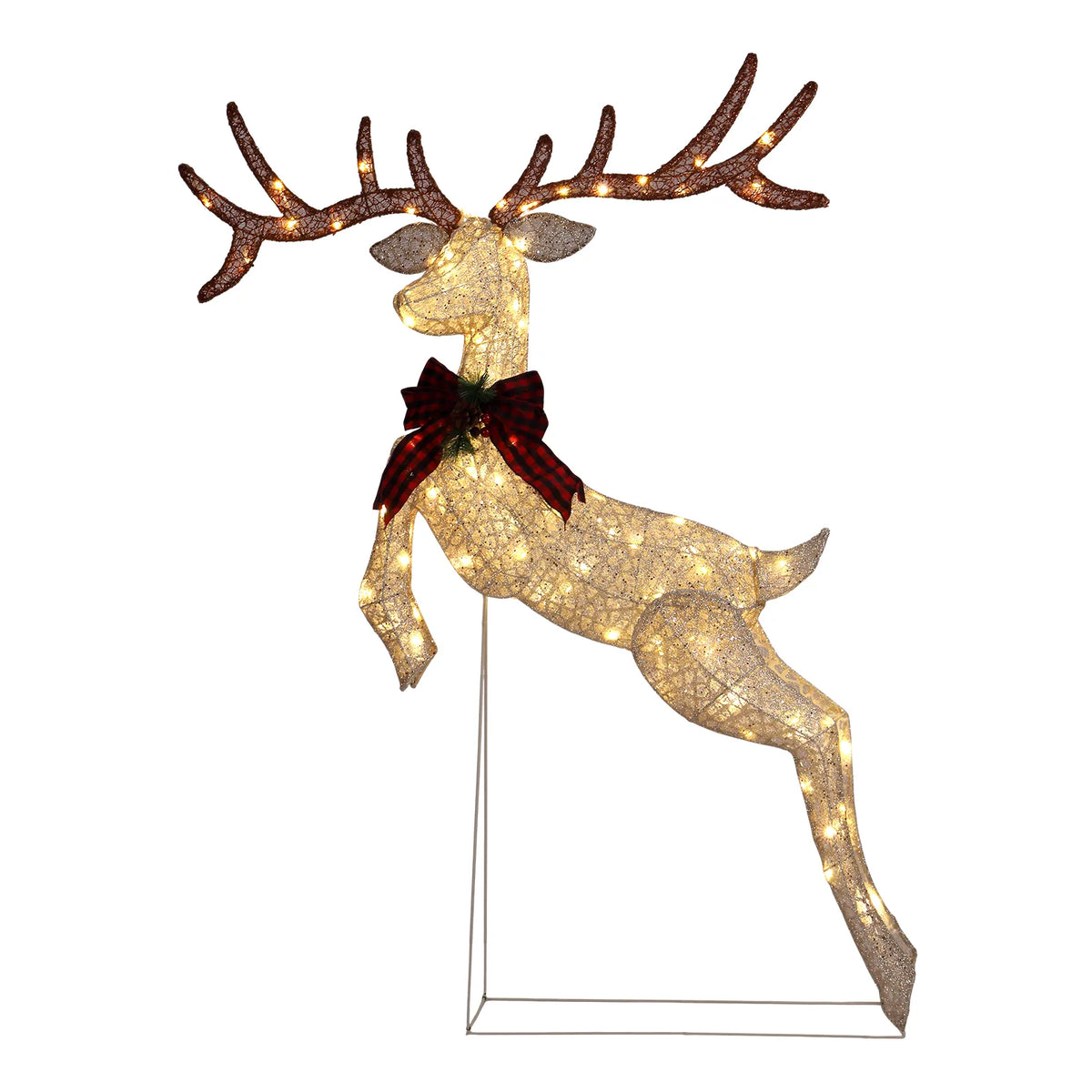1.5M Lighted Jumping Reindeer Christmas Decorations, Pre-lit Holiday Decor with 100 Warm White LED Lights for Xmas Outdoor Indoor Decor Lighted Holiday Displays