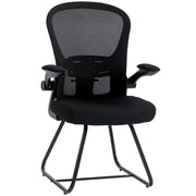 HOMCOM Reception Chair, Conference Meeting Office Chair with Flip-up Armrest, Mesh Backrest, Lumbar Support and Metal Base