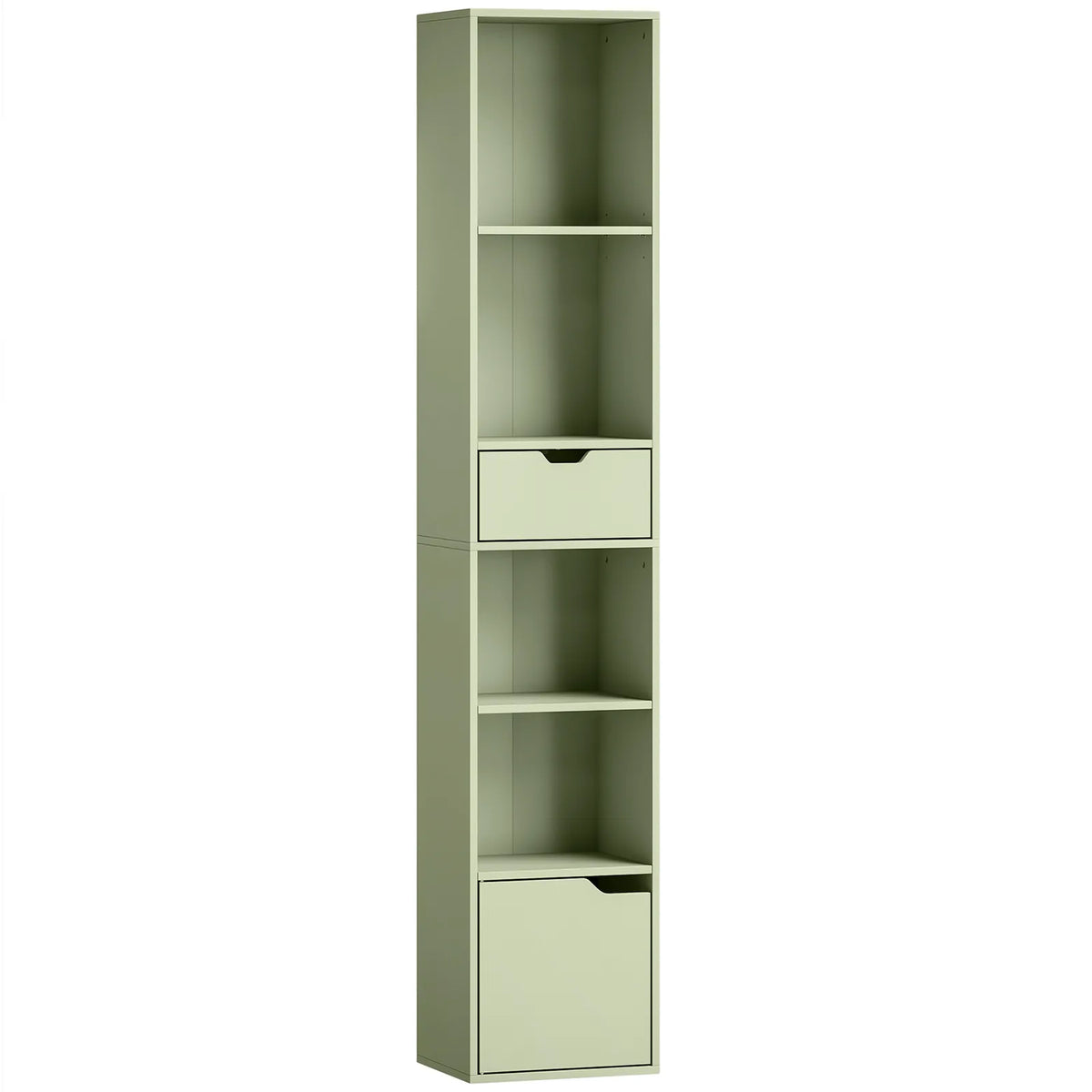 HOMCOM 6-Tier Bookcase, Tall Narrow Bookshelf with Drawer and Door - Green