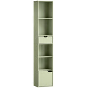HOMCOM 6-Tier Bookcase, Tall Narrow Bookshelf with Drawer and Door - Green