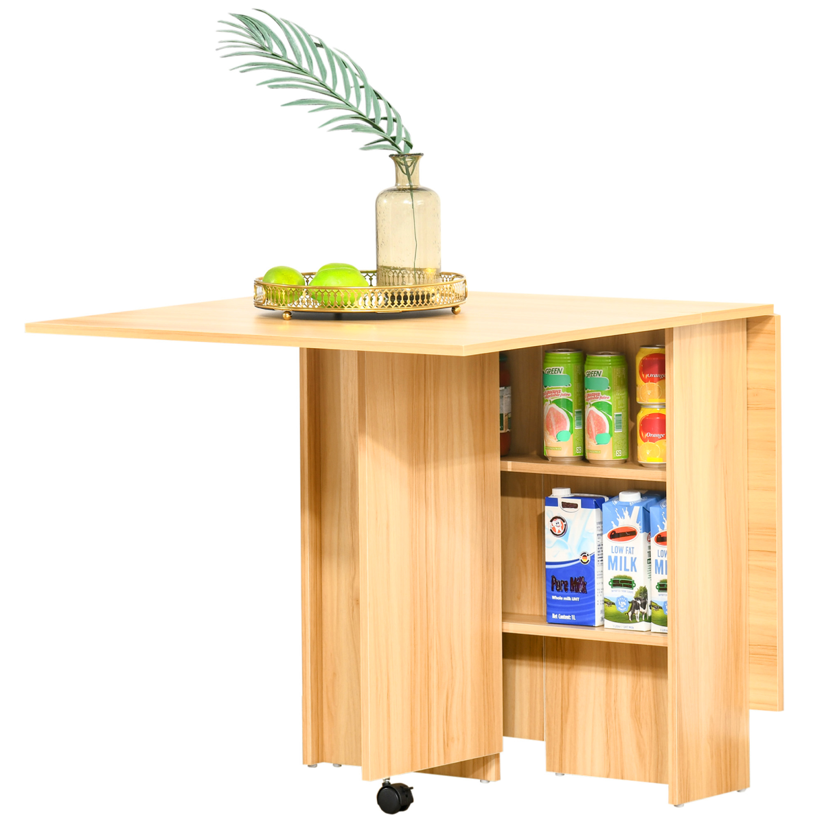 HOMCOM Foldable Dining Table with Storage Shelves for Kitchen, Dining Room