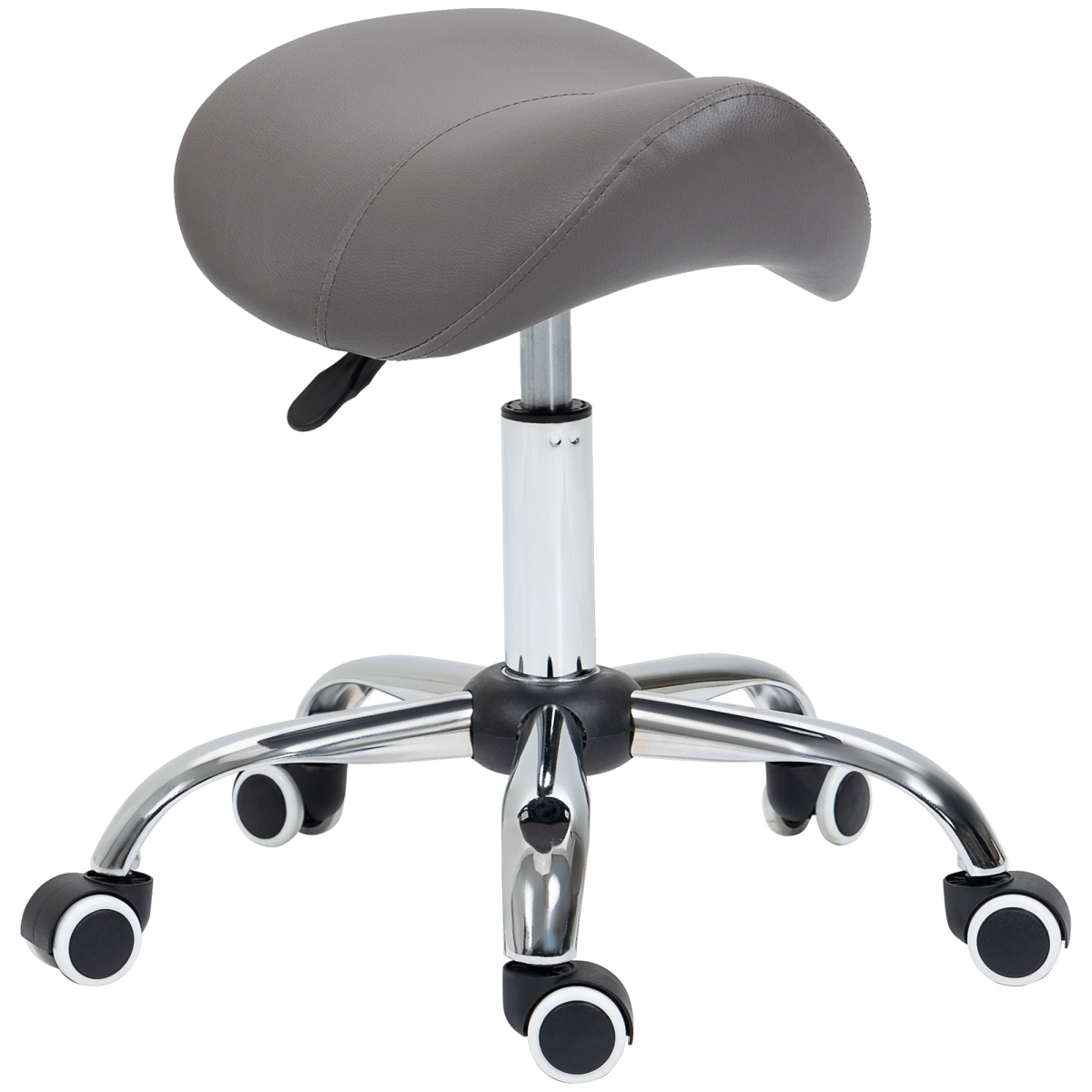HOMCOM PU Leather Saddle Stool w/ Moulded Padded Seat Adjustable Height Grey