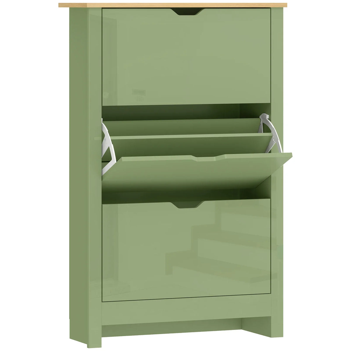 HOMCOM Slim Shoe Cabinet, Narrow Shoe Cupboard with 3 Flip Drawers, Adjustable Shelves for 18 Pairs of Shoes, High Gloss Green