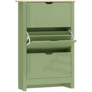 HOMCOM Slim Shoe Cabinet, Narrow Shoe Cupboard with 3 Flip Drawers, Adjustable Shelves for 18 Pairs of Shoes, High Gloss Green