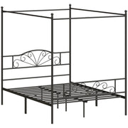 HOMCOM Canopy Bed Frame Double Size, Metal Platform Bed Frame with Headboard and Footboard, Underbed Storage, Black
