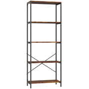 HOMCOM 5-Tier Bookshelf, Industrial Bookcase with Metal Frame - Rustic Brown and Black