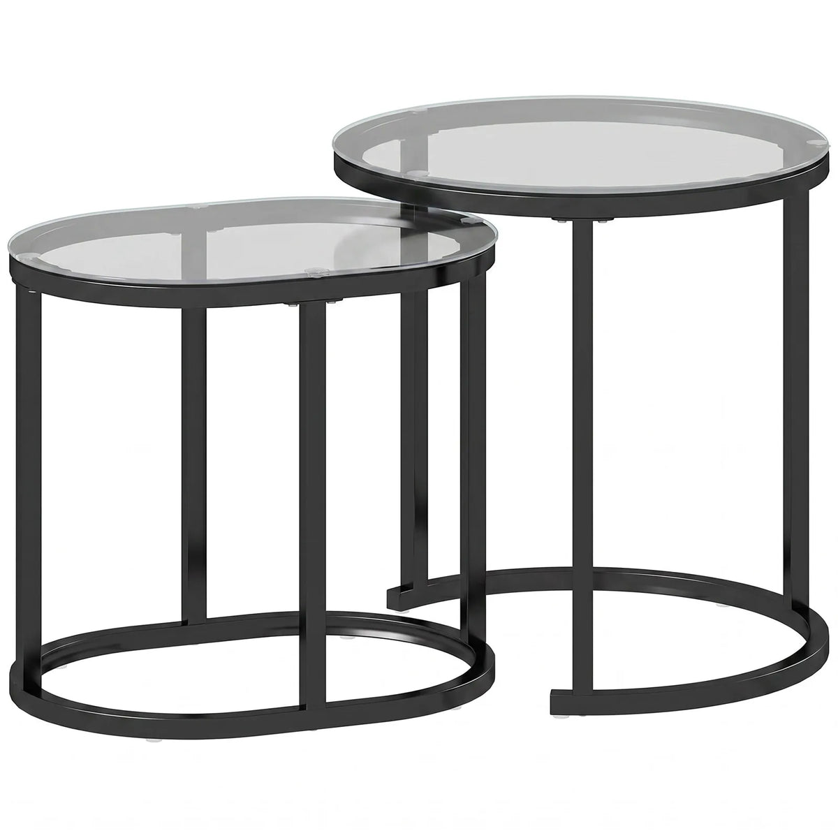 HOMCOM Nest of Tables with Steel Frame and Tempered Glass Tabletop, Modern Coffee Table Set of 2, Black
