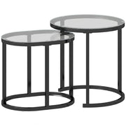 HOMCOM Nest of Tables with Steel Frame and Tempered Glass Tabletop, Modern Coffee Table Set of 2, Black
