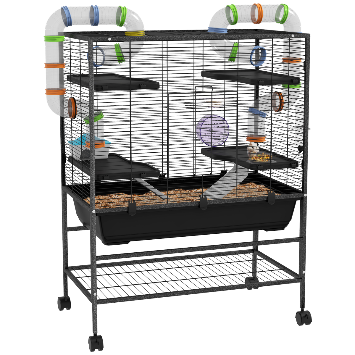 cortex-london-york-large-hamster-rat-cage-multicoloured-tubes-wheels-storage-shelf