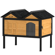 PawHut Wooden Cat House Outdoor Indoor with Weatherproof Asphalt Roof, Side Cleaning Door, PVC Curtain
