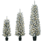 HOMCOM Prelit Snowy Flocked Artificial Christmas Tree Set of 3, Slim Xmas Tree with PVC Tips, 3FT??
