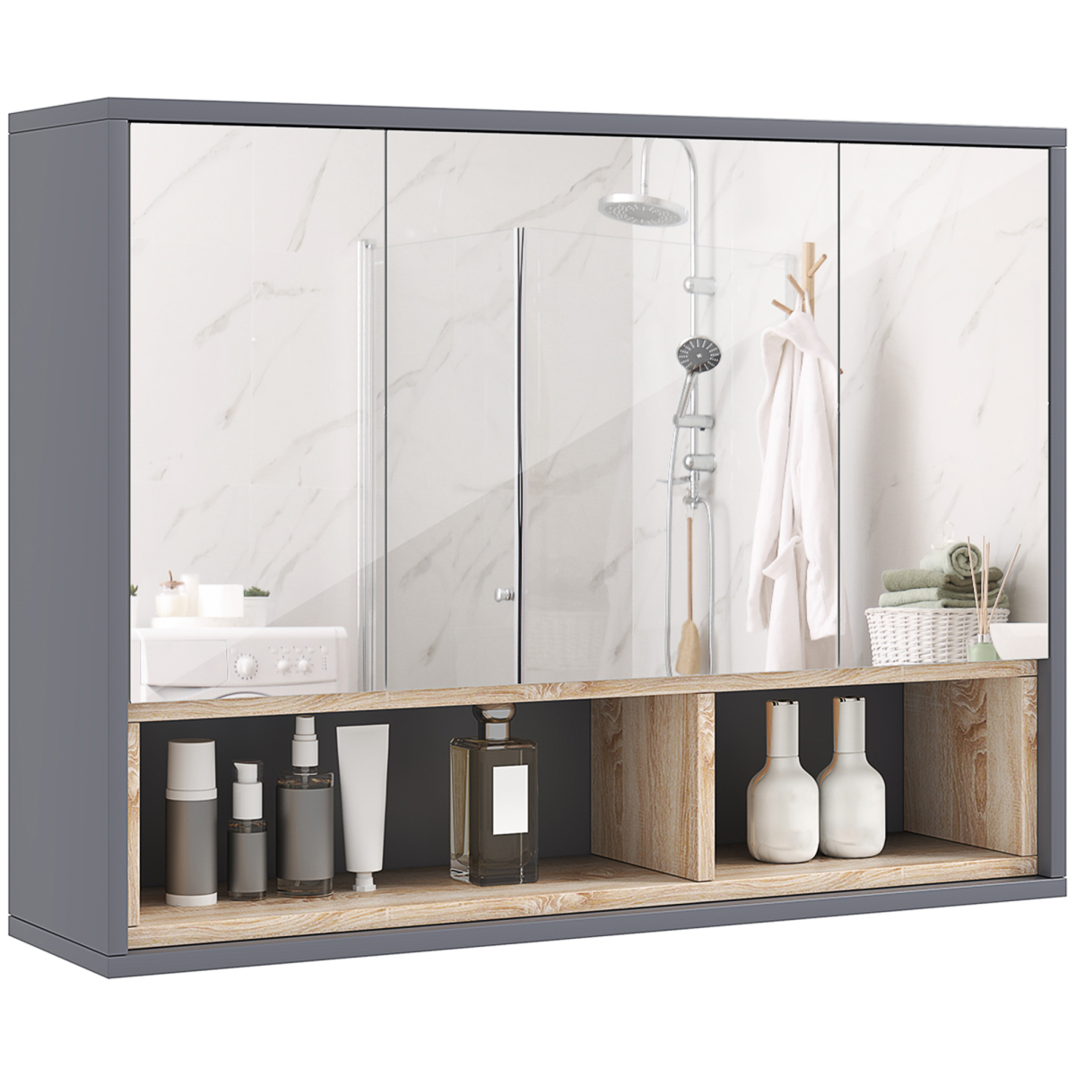 cortex-london-windsor-grey-wall-mounted-mirrored-bathroom-cabinet-mdf-glass-eight-compartment-storage-shelves
