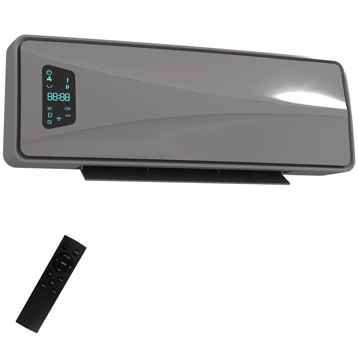 HOMCOM 2000W Ceramic Electric Heater with Fan, Adjustable Thermostat, Wall Mounted - Grey