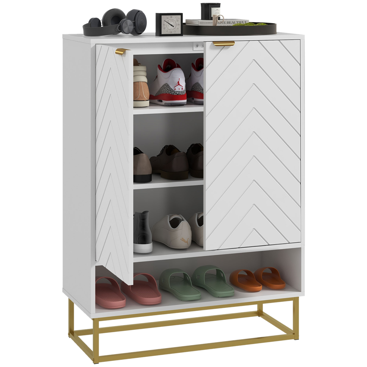 cortex-london-windsor-chevron-12-pair-shoe-cabinet-white-gold-tone-mdf-steel