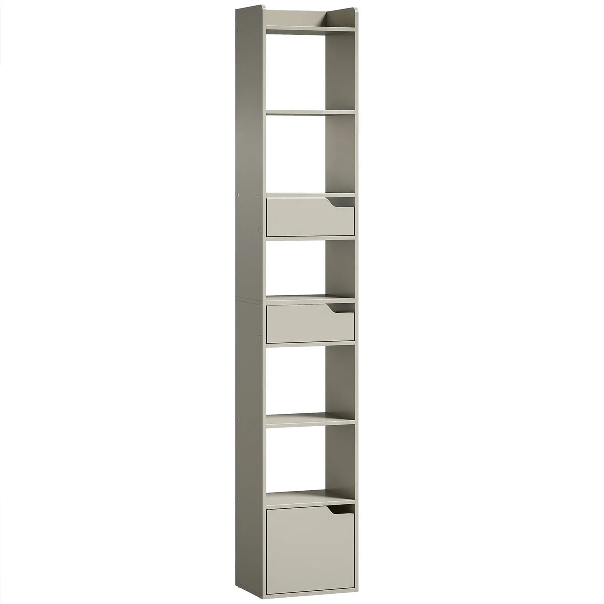 HOMCOM Bookcase Tall Narrow with 5 Tiers and Drawers Freestanding Bookshelf Storage Cabinet for Living Room Grey