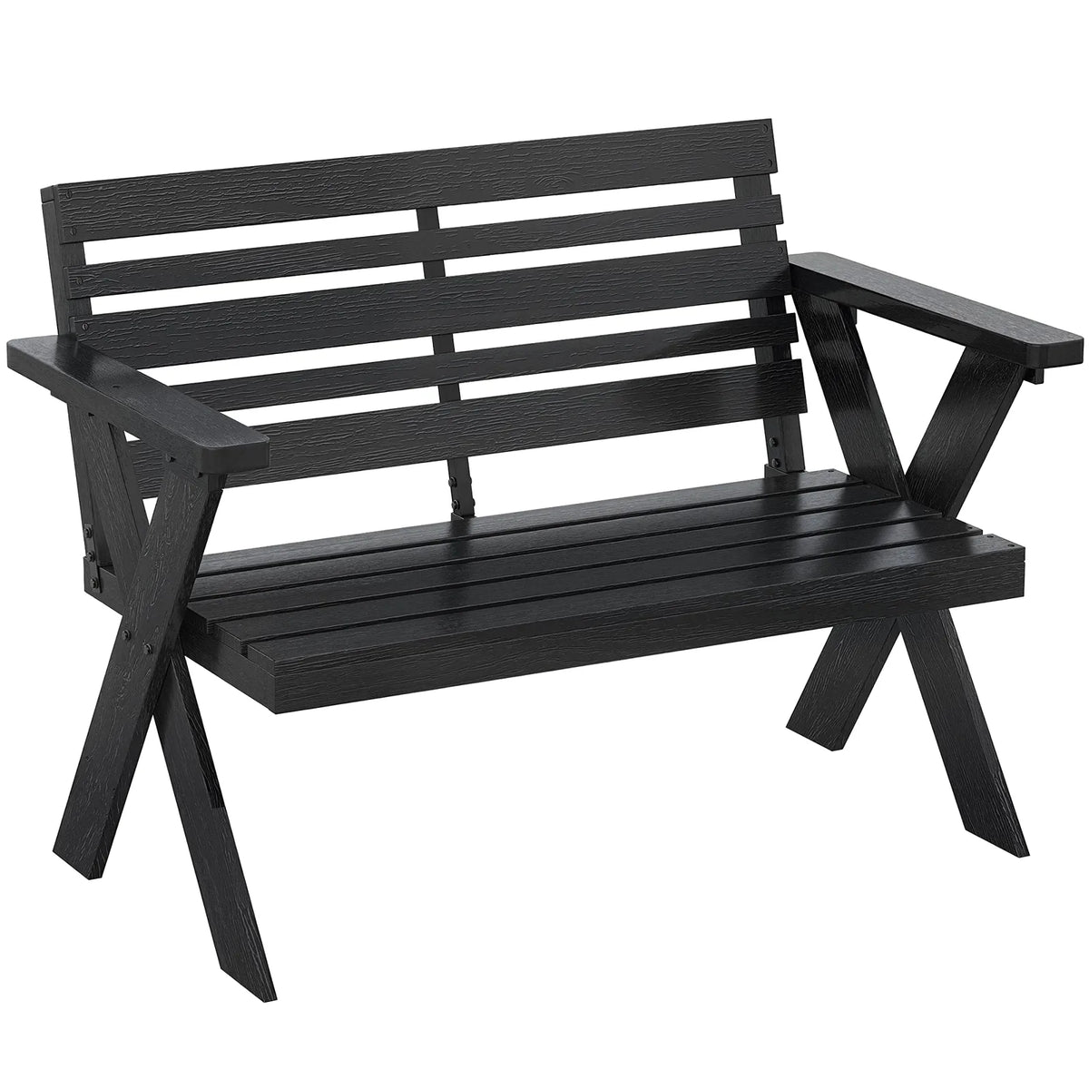 Outsunny 2 Seater Wooden Garden Bench, Slatted Patio Bench with Armrest and Backrest, Black