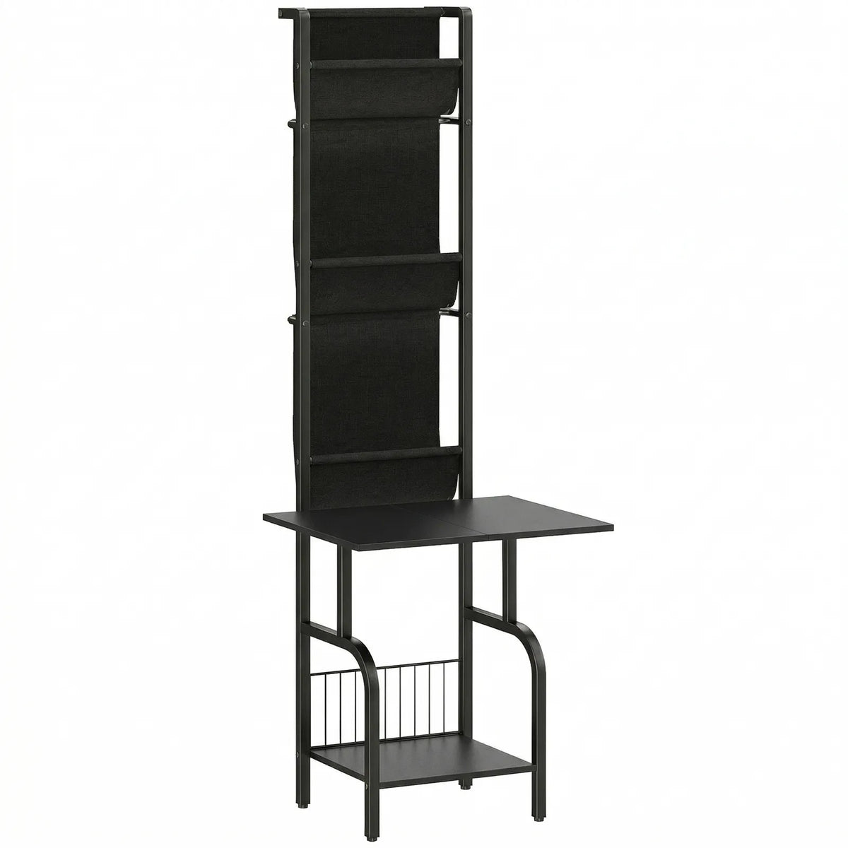 HOMCOM Vinyl Record Player Stand Record Storage with Player Stand Oxford Fabric Pockets Bottom Shelf, Black