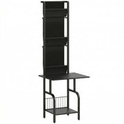 HOMCOM Vinyl Record Player Stand Record Storage with Player Stand Oxford Fabric Pockets Bottom Shelf, Black