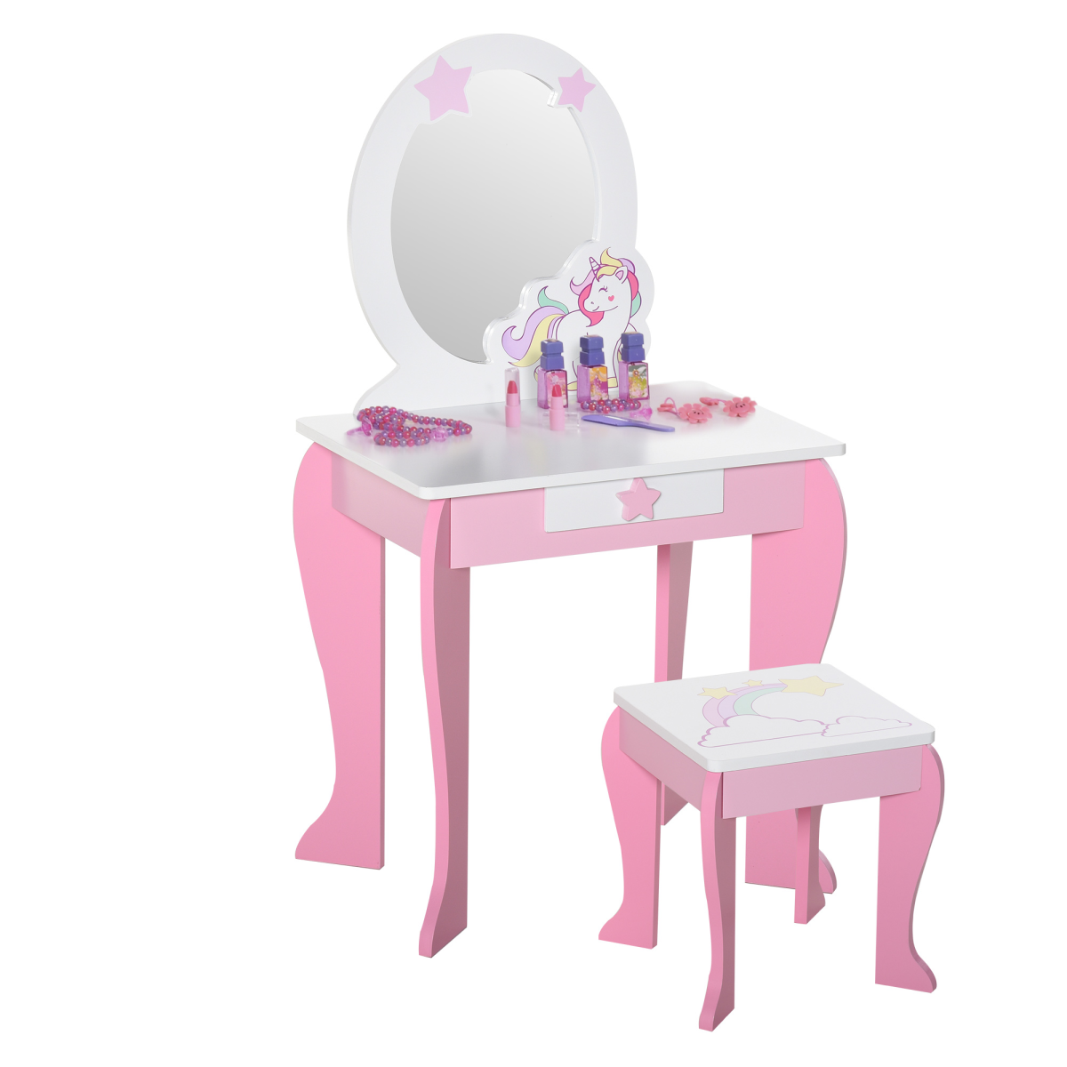 cortex-london-windsor-unicorn-kids-dressing-table-set-pink-white-mdf-acrylic-mirror-stool
