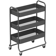 HOMCOM 3-Tier Storage Trolley on Wheels, Rolling Utility Cart with Mesh Backets for Kitchen, Bathroom, Bedroom, Black