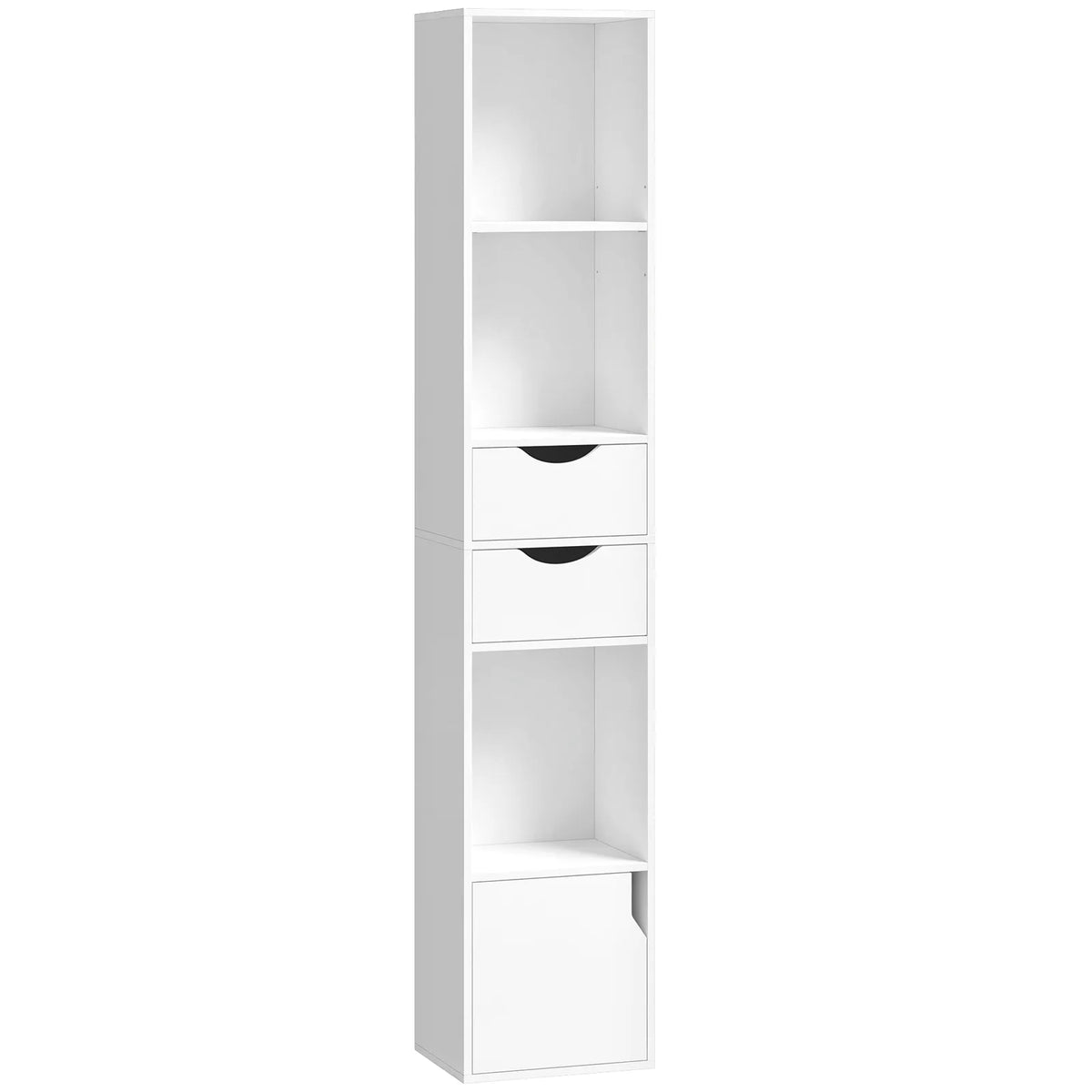 HOMCOM Bookcase with Drawers Adjustable Shelf Bookshelf with 2 Drawers and Cabinet 158 cm White