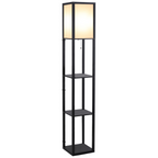 Shelf Floor Lamp, 4-tier Open Shelves, 26L x 26W x 160Hcm-Black/White