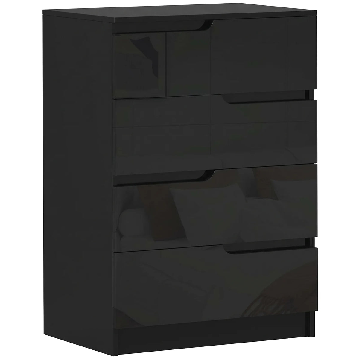 HOMCOM Chest of Four High Gloss Front Drawers - Black