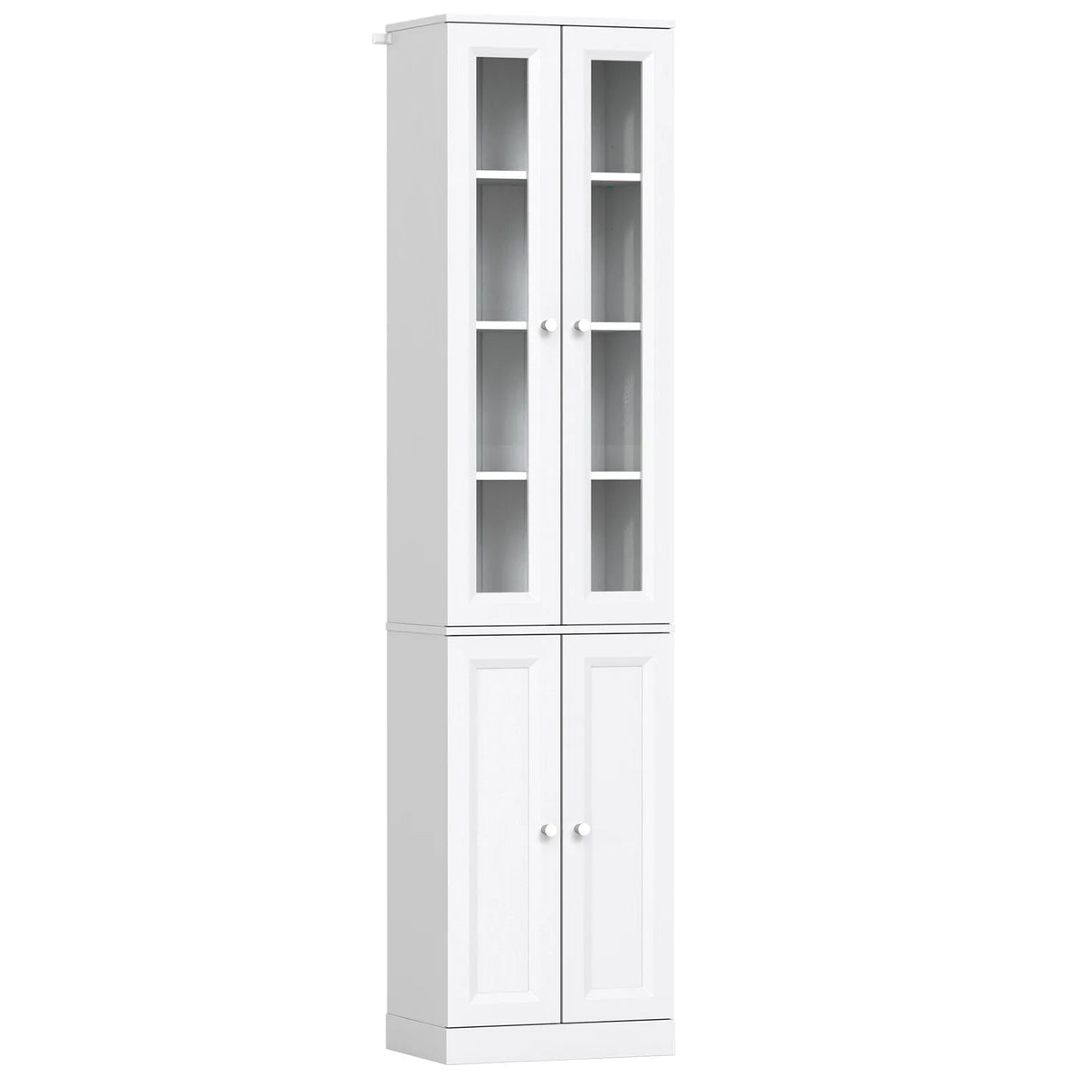 HOMCOM Tall Bathroom Storage Cabinet, 6-Tier Slim Bathroom Cabinet with Adjustable Shelf, 4 Soft-Close Doors, White