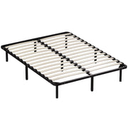 HOMCOM 4ft6 Double Bed Frame, Metal Platform Bed Frame with 2 x 14 Wood Slats, No Box Spring Needed, Underbed Storage, Black