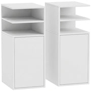 HOMCOM Slim Bedside Table Set of 2, Narrow Bedside Cabinet with Open Cubbies and Cupboard for Bedroom Living Room, White