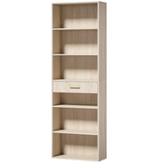 HOMCOM Bookcase Narrow Tall Space-Saving Bookshelf Drawer Open Shelves 60 x 24 x 182 cm Oak Wood Effect
