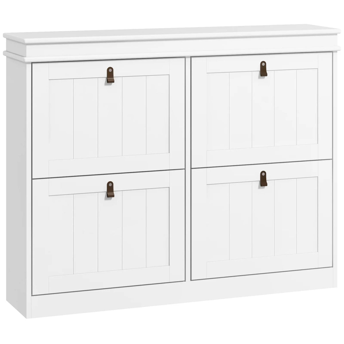 HOMCOM Slim Shoe Cabinet, Shoe Cabinet with 4 Drop-Down Drawers, 105W x 24D x 82.5H cm,  White