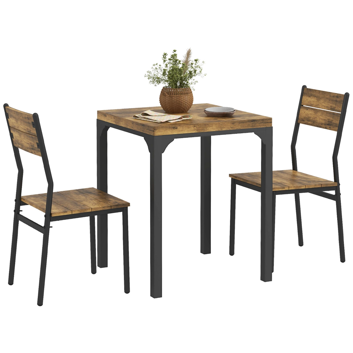 HOMCOM 3 Pcs Compact Dining Table 2 Chairs Set Rustic Brown