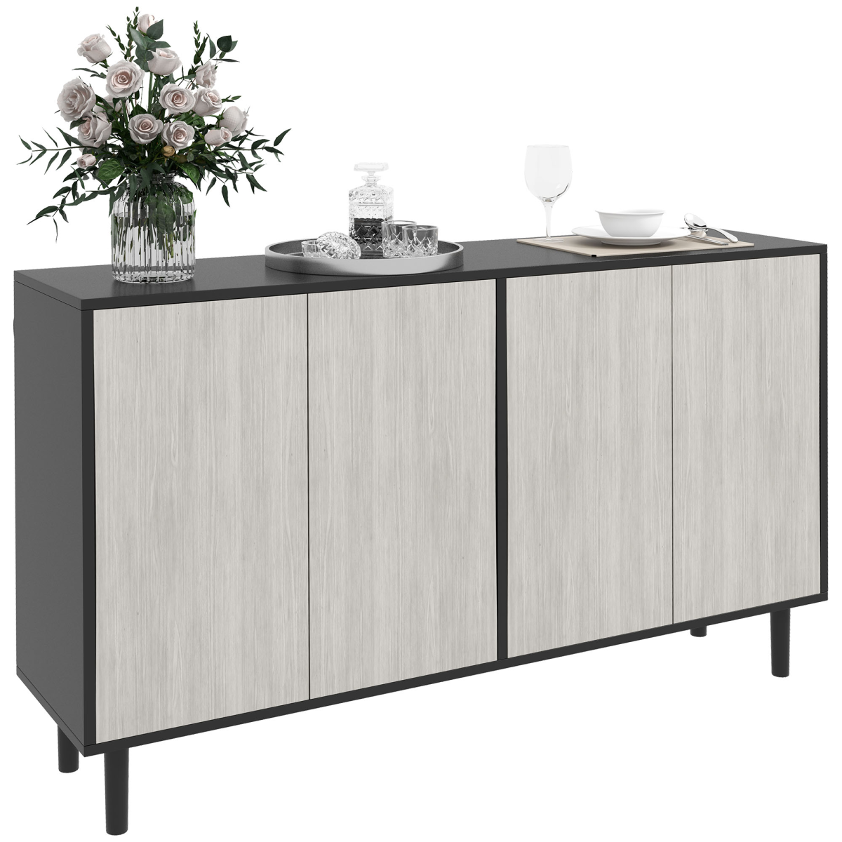 HOMCOM Sideboard Storage Cabinet for Living Room with Adjustable Shelves Black