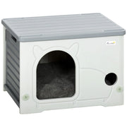PawHut Cat House Stackable Pet Shelter with Removable Cushion for Indoor Outdoor Use Grey