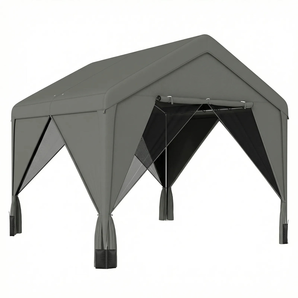 Outsunny 3 x 3 m Patio Gazebo with Netting & Curtains, Outdoor Canopy Shelter with Galvanised Steel Frame, Dark Grey