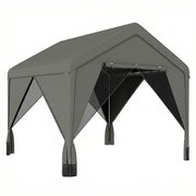 Outsunny 3 x 3 m Patio Gazebo with Netting & Curtains, Outdoor Canopy Shelter with Galvanised Steel Frame, Dark Grey