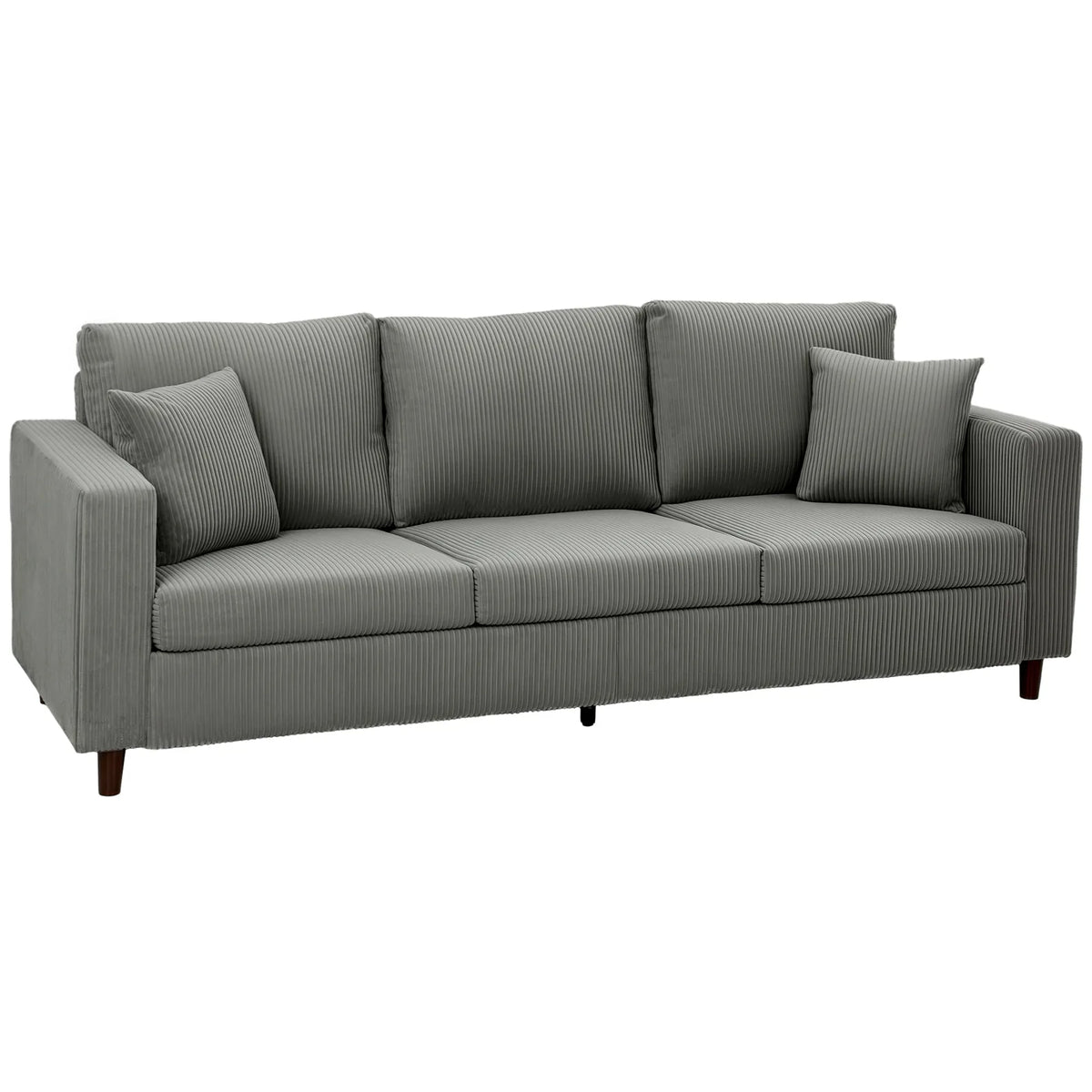 HOMCOM 3 Seater Sofa with Wide Seat, Corduroy Fabric Couch with Deep Seat, Spring Cushion, Light Grey